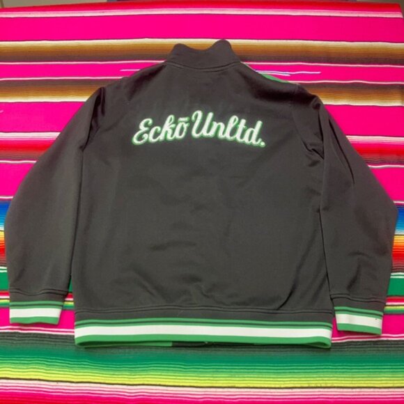 Vintage Y2K Ecko Unltd Track Jacket Men's M Black Green White Full Zip Hip Hop - Picture 3 of 6